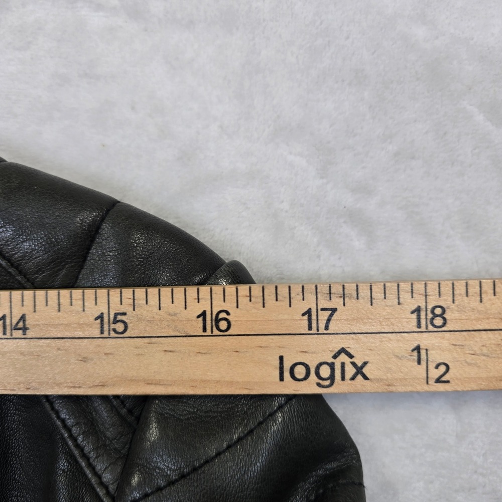 GAP Leather Moto Jacket Womens Medium Black Asymmetrical Zip Cafe Racer - Picture 14 of 16